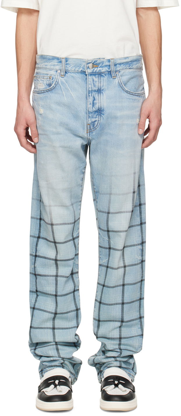 Džínsy AMIRI AMIRI Faded Plaid Jeans Modrá | AMDNGH1003, 0