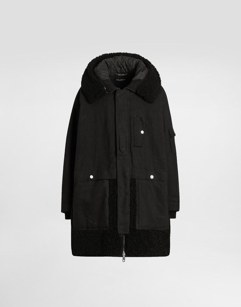 Parka Dolce & Gabbana Dolce & Gabbana Waxed Long Parka with Shearling Čierna | G053WTHUMVUN0000