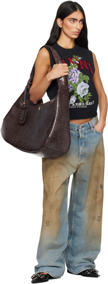 Taška cez rameno GANNI XXL Croc-Effect Hobo Shoulder Bag with Mirror Tag Hnedá | A6801, 3