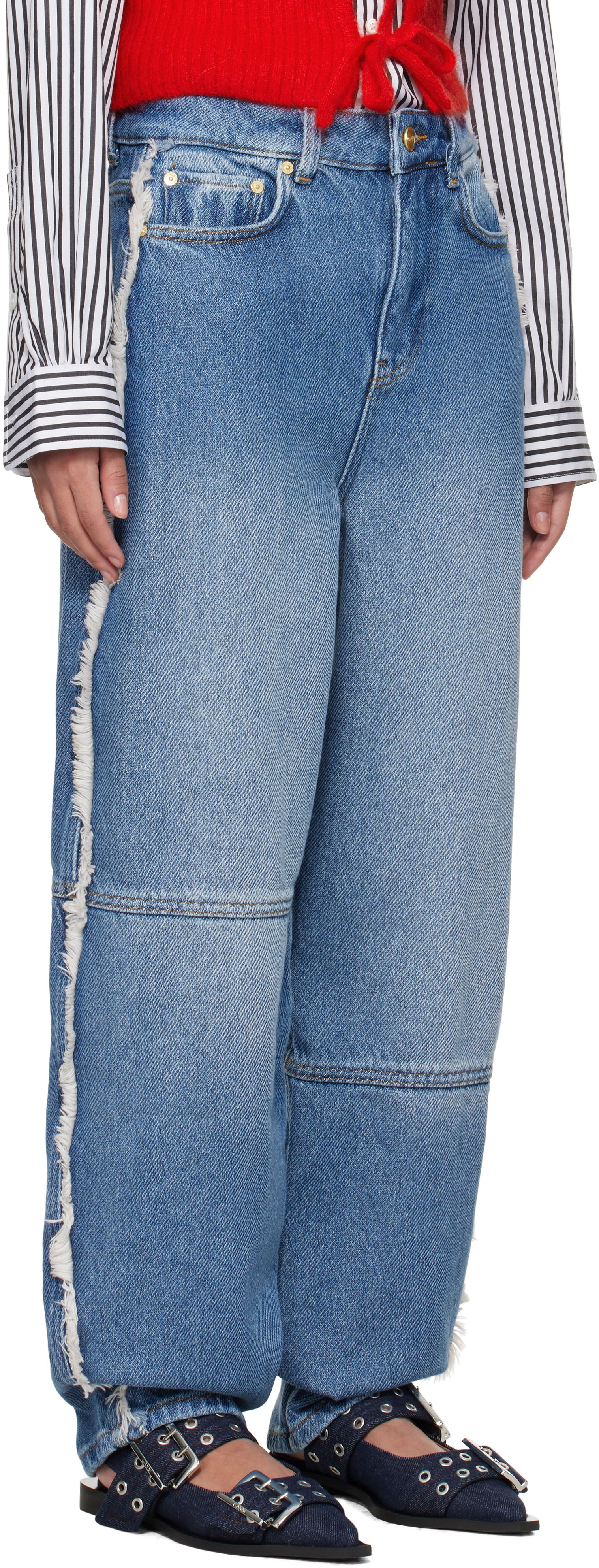 Ganni Stary Frayed Wide-Leg Jeans