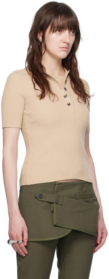Polo tričko Courrèges Courrèges Ribbed Knit Polo Shirt Béžová | VESMPO029FI0001, 1