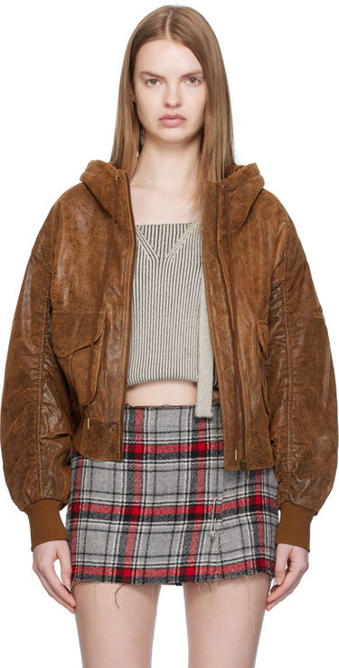 Bomber bunda R13 R13 Shirred Oversized Leather Bomber Jacket Hnedá | R13WR429-R540A, 0