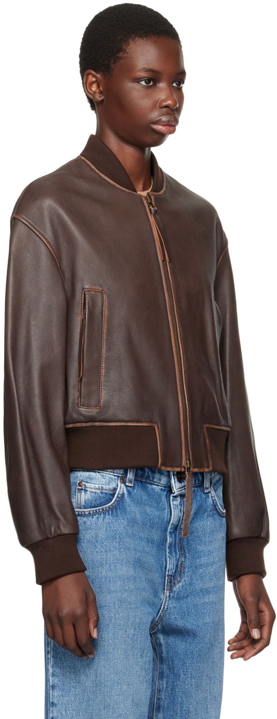 Bomber bunda Max Mara Weekend Max Mara Nappa Leather Bomber Jacket Hnedá | 2425446031600, 1