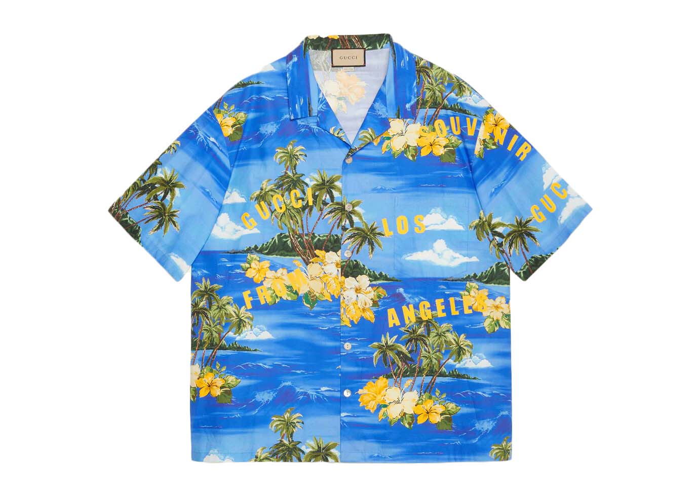 Košeľa Gucci Printed Cotton Bowling Shirt Modrá | 694125 ZAJSR 4464, 0