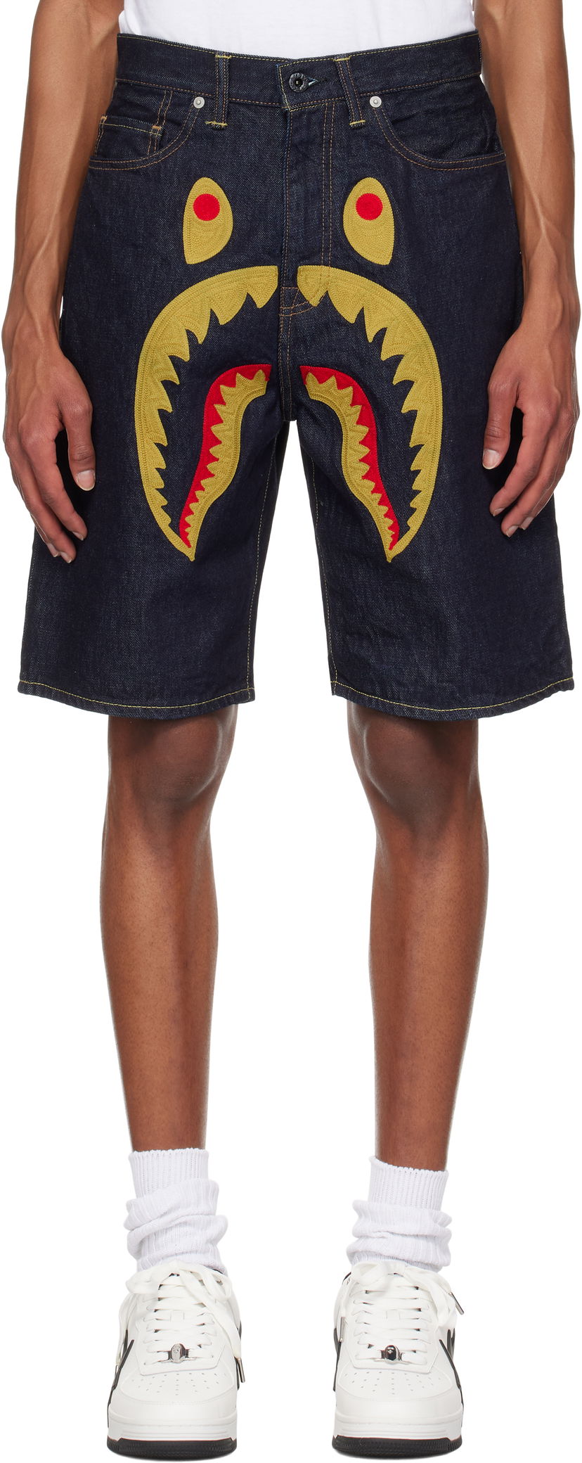 Šortky BAPE Denim Shorts With Applique Navy | 001DSK301002M