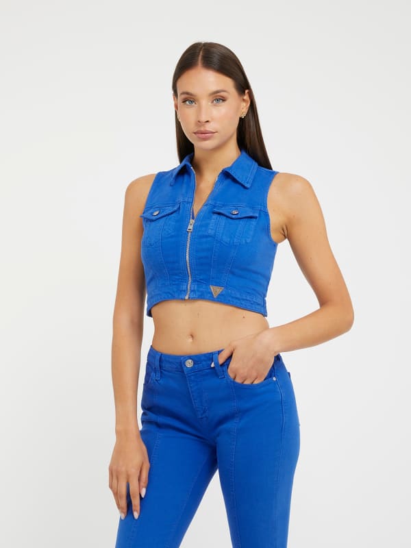 Crop Top GUESS Denim Crop Top Navy | W3YH03D3DN0, 0