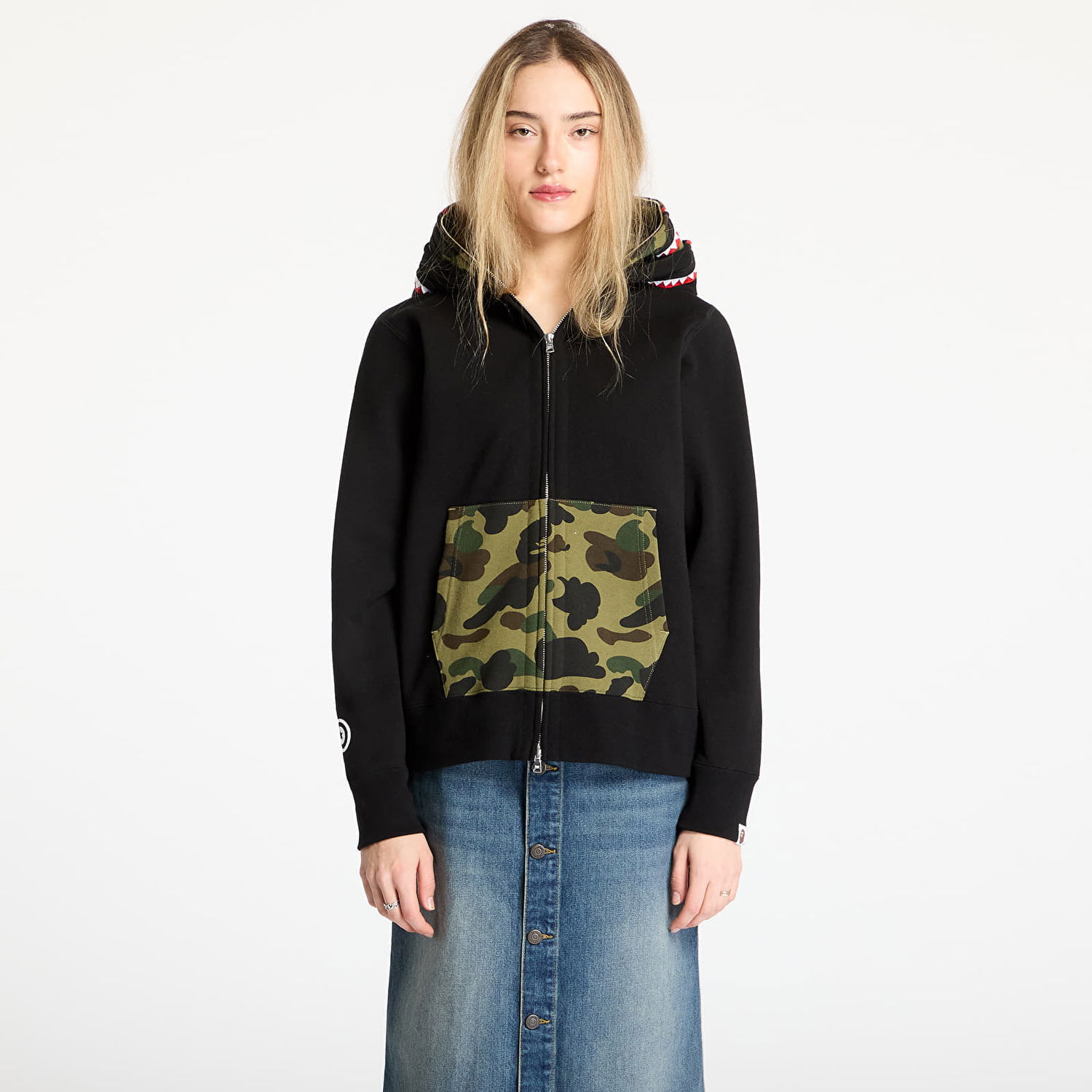 Mikina BAPE A BATHING APE 1st Camo Shark Full Zip Double Hoodie Čierna | 001ZPL301007MBLK, 1