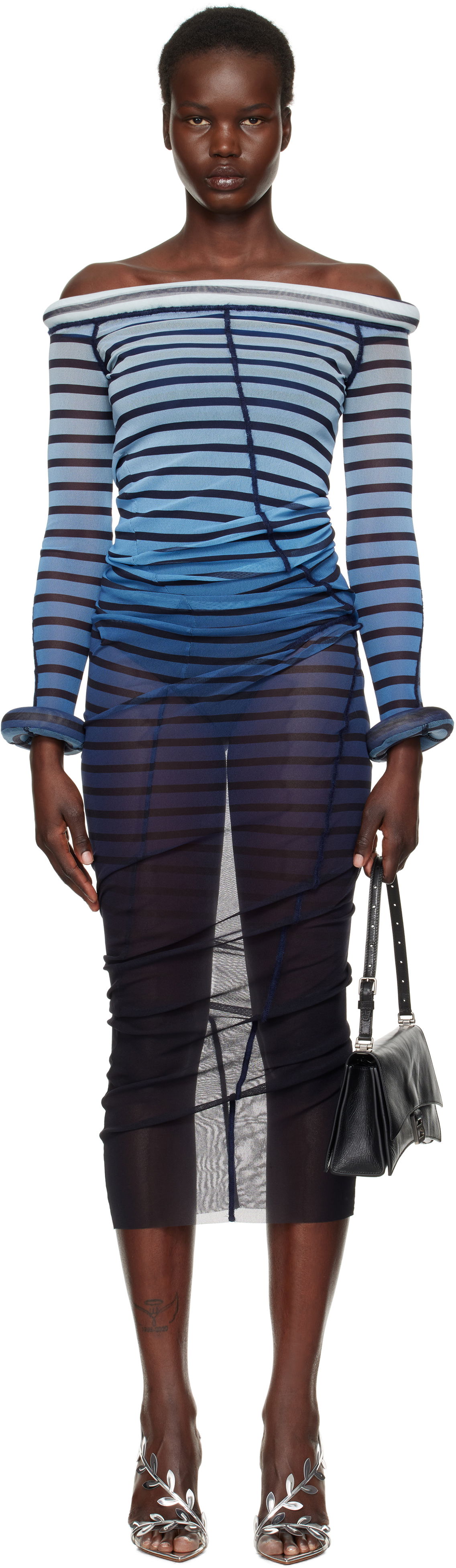 Šaty Jean Paul Gaultier Jean Paul Gaultier 3D Striped Maxi Dress Modrá | 25/33-F-RO294-T575-005956, 0