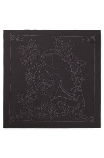 Šál BOSS Silk-blend Bandana with Art Nouveau Print Čierna | 50552642