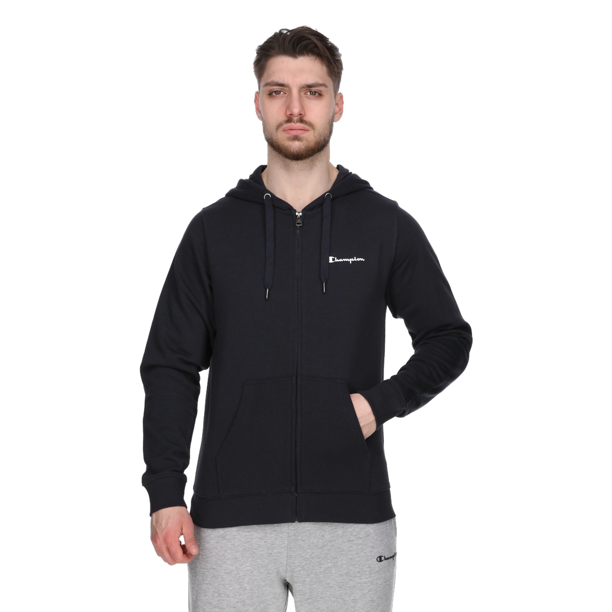 Mikina Champion Basic Full-Zip Hoodie with Kangaroo Pocket Čierna | CHA241M600-21, 0