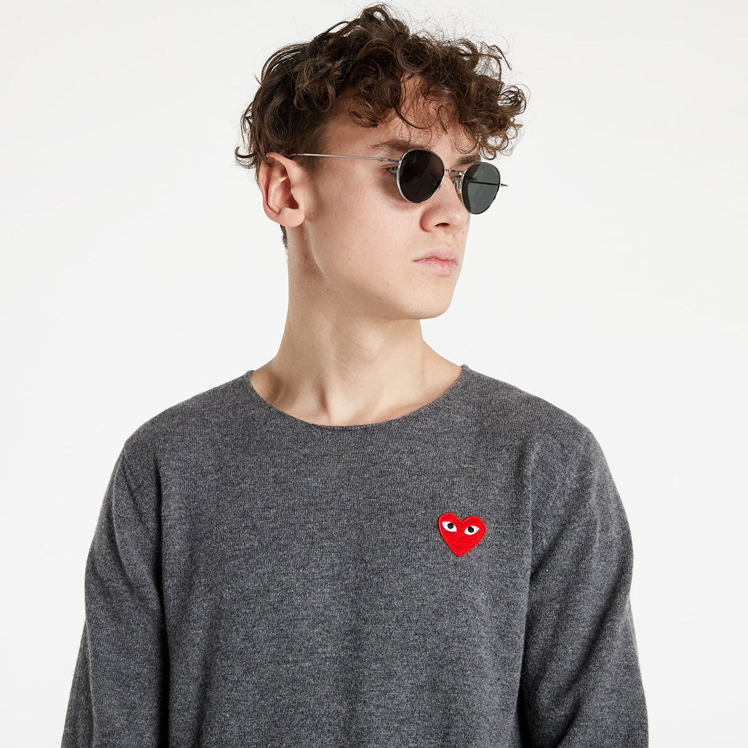 Sveter Comme des Garçons PLAY Red Heart Crewneck Jumper Šedá | AZN068 Mid Grey, 0