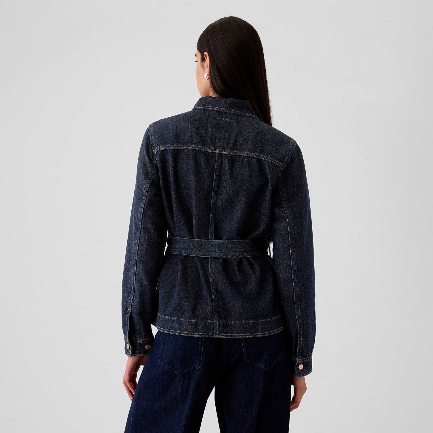 Bunda GAP Jacket Belted Featherweight Jacket Dark Wash Indigo L Čierna | 498988-00, 1