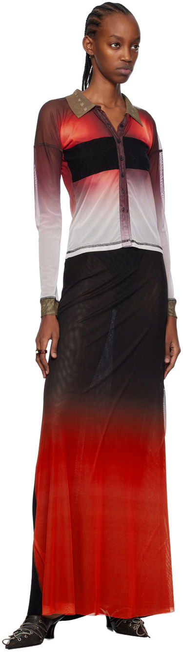 Polo tričko Ottolinger Ottolinger Semi-Sheer Long Sleeve Polo Červená | 103401, 3