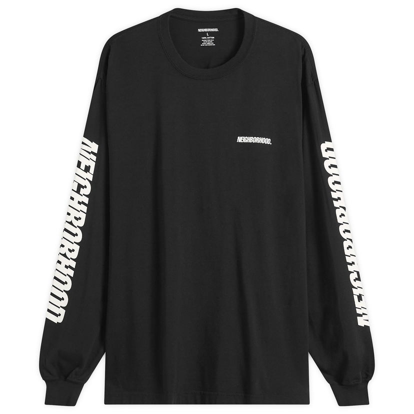 Tričko Neighborhood Distorted Logo Long Sleeve T-Shirt Čierna | 252PCNH-LT01-BLK