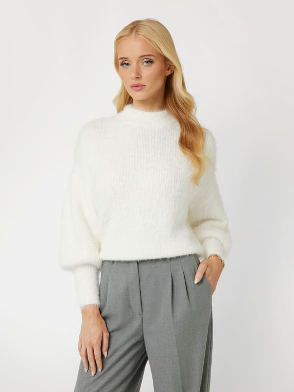 Fuzzy Yarn Crew Neck Sweater