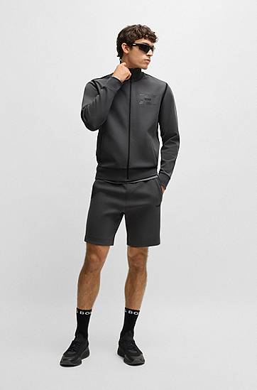 Mikina BOSS BOSS Cotton-Blend Zip-Up Sweatshirt with Logo Artwork Šedá | 50530036, 1