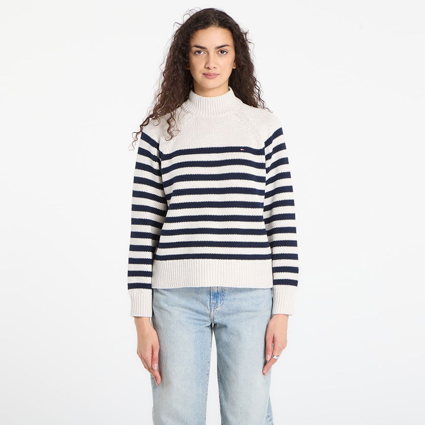 Sveter Tommy Hilfiger Cotton Blend Mock-Neck Long Sleeve English Stripe Sweater Béžová | WW0WW46759 0AI
