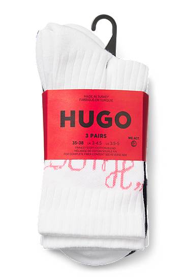 Ponožky BOSS Three-Pack Ribbed Ankle Socks with Slogans Navy | 50543152, 1