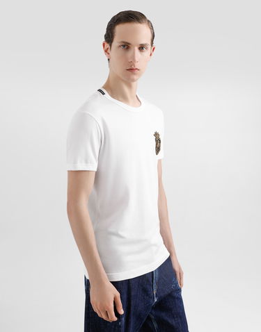 Tričko Dolce & Gabbana Cotton T-Shirt With Patch Biela | G8PV1ZG7O4CW0800, 3