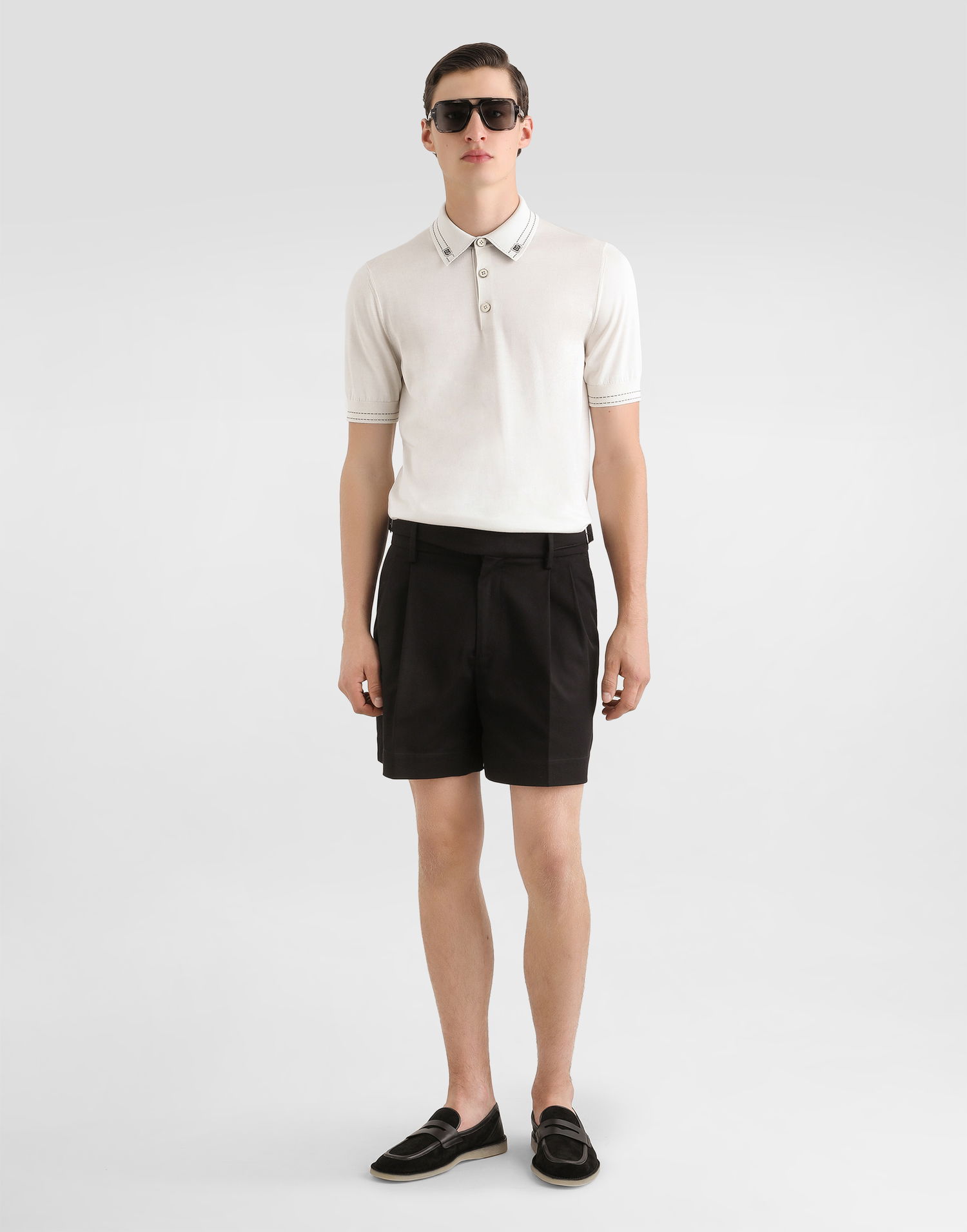 Polo tričko Dolce & Gabbana Dolce & Gabbana Knitted Silk Short-Sleeve Polo Shirt with Embroidered Collar Biela | GXZ02TJBSOIW0001, 1