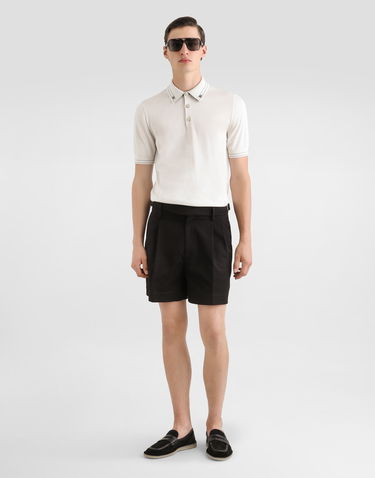 Polo tričko Dolce & Gabbana Dolce & Gabbana Knitted Silk Short-Sleeve Polo Shirt with Embroidered Collar Biela | GXZ02TJBSOIW0001, 1