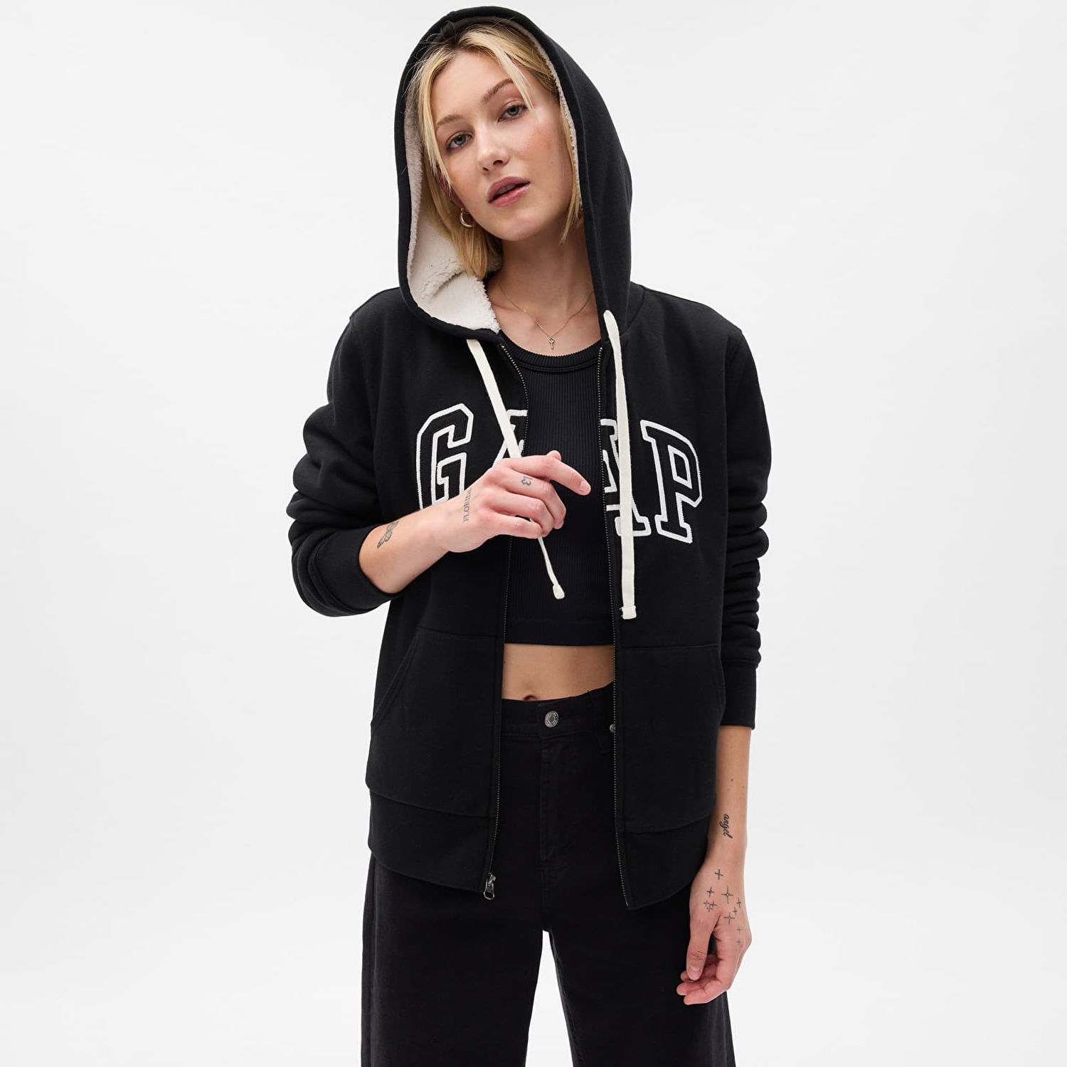 Mikina GAP Sweatshirt Logo Sherpa Fullzip Hoodie True Black XS Čierna | 741325-05, 0