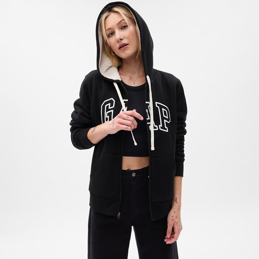 Mikina GAP Sweatshirt Logo Sherpa Fullzip Hoodie True Black XS Čierna | 741325-05