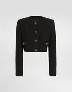 Rachel Cropped Basketweave Jacket with Embellished Buttons