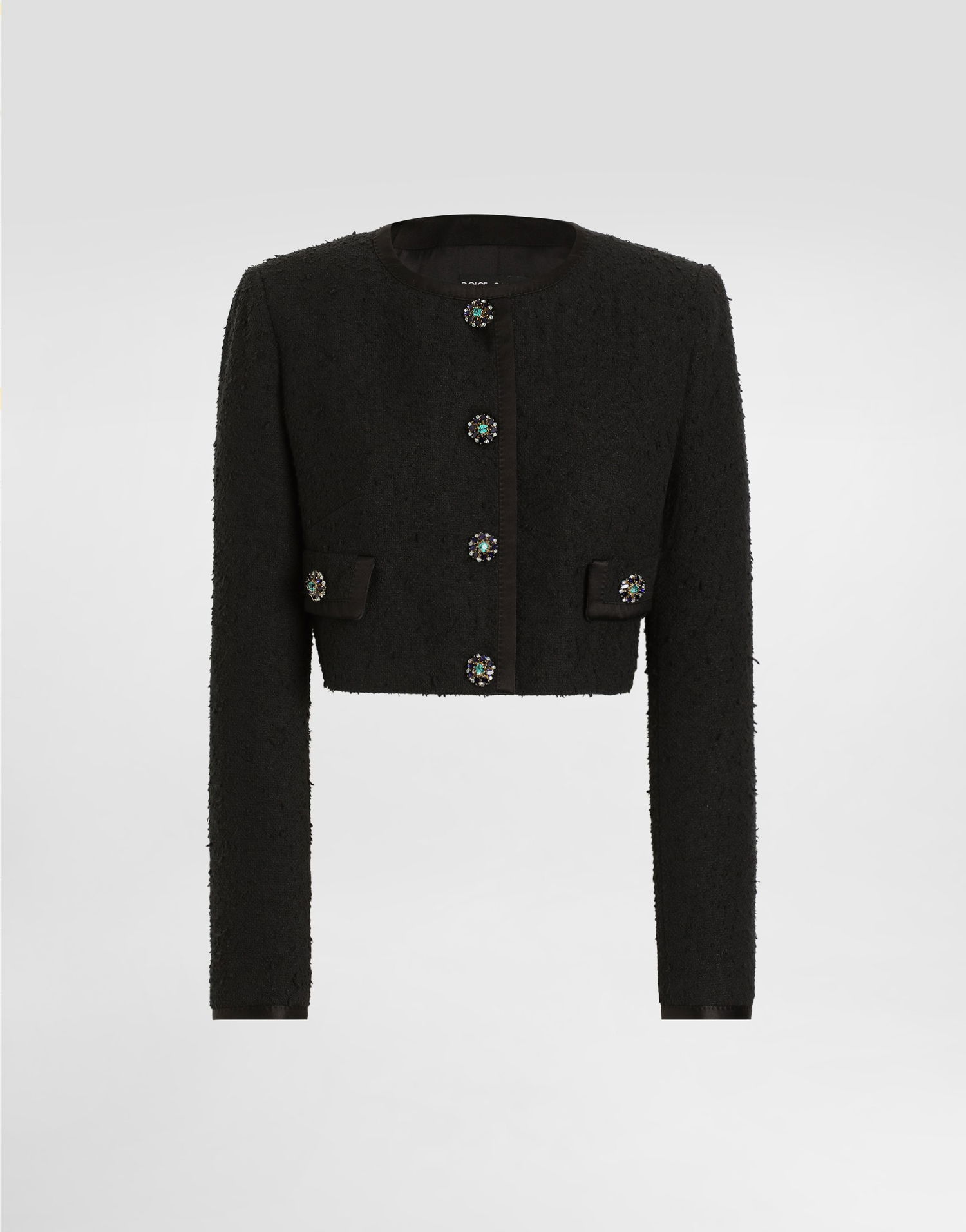 Bunda Dolce & Gabbana Rachel Cropped Basketweave Jacket with Embellished Buttons Čierna | F27IHZHUMWJN0000, 0