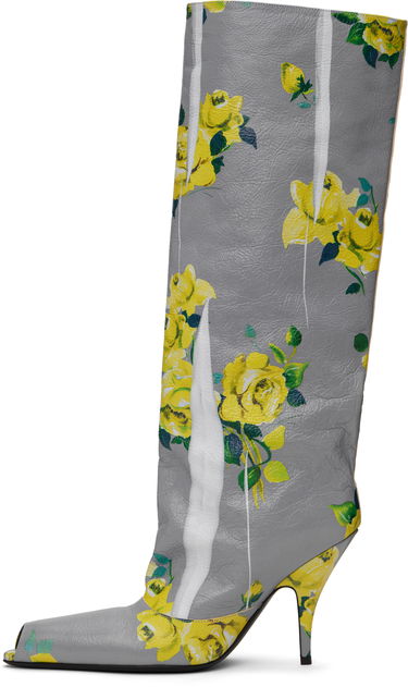 Oblečenie Acne Studios Acne Studios Open Toe Floral Print Leather Boots Šedá | AD0824-, 2