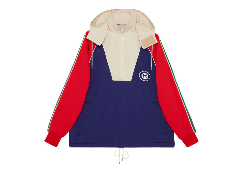 Bunda Gucci Logo Half Zip Jacket Blue Red White Navy | 695987 XJEH0 4742