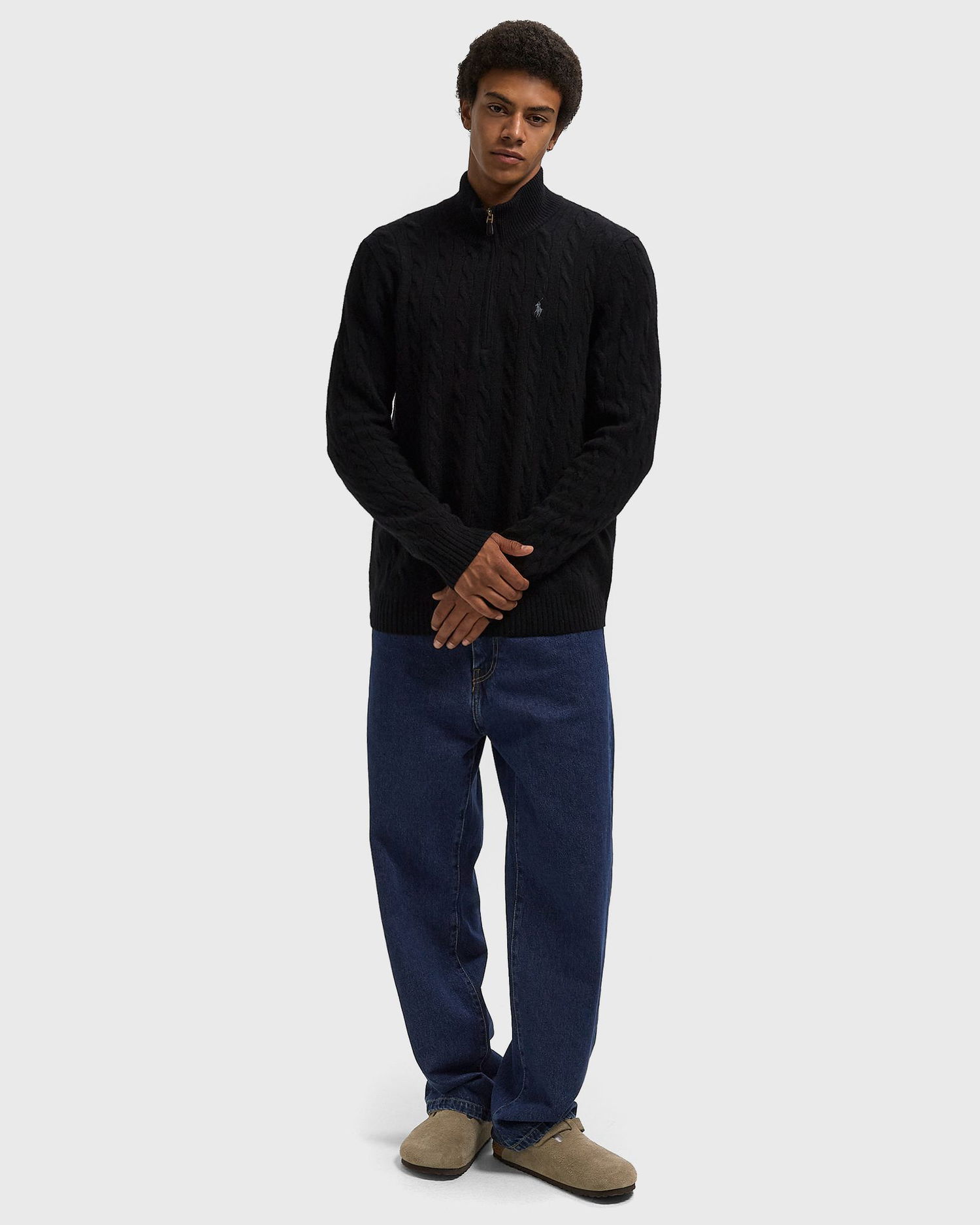 Sveter Polo by Ralph Lauren Cable Knit Quarter-Zip Mock Neck Sweater Čierna | 710876766005, 1