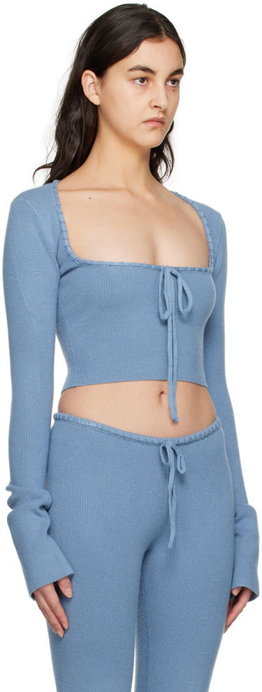 Sveter GUIZIO Guizio Bow Cropped Knit Sweater Modrá | DGF22K302_BLU, 1
