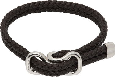 Náramok Bottega Veneta Bottega Veneta Braided Leather Bracelet with Silver-Tone Clasp Čierna | 829387V507C2113, 0