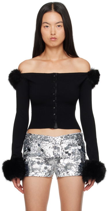 Sveter GUIZIO Guizio Off-The-Shoulder Faux Fur Cuffs Cardigan Čierna | F24111S047, 0