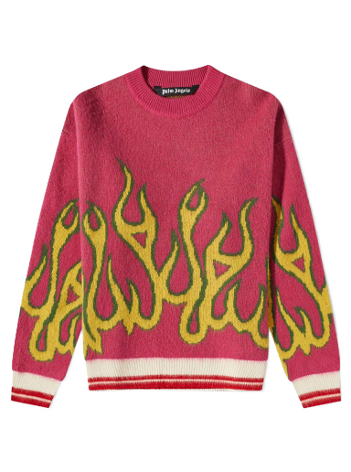 Sveter Palm Angels Flames Intarsia Crewneck Ružová | PMHE043F22KNI0013218