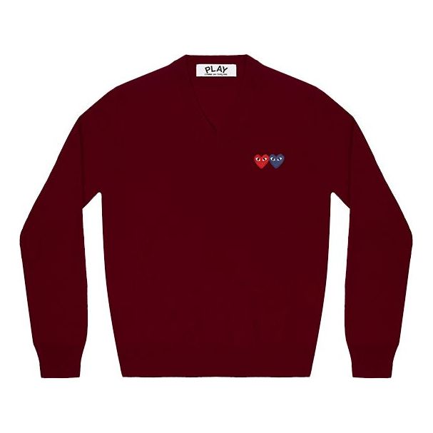 Sveter Comme des Garçons COMME des GARCONS PLAY V-Neck Double Emblem Pullover Vínová | AZ-N055-051-4, 0