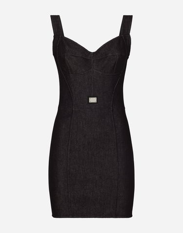 Šaty Dolce & Gabbana Cotton Denim Corset Dress Čierna | F63G8DG8LT2S9001, 0