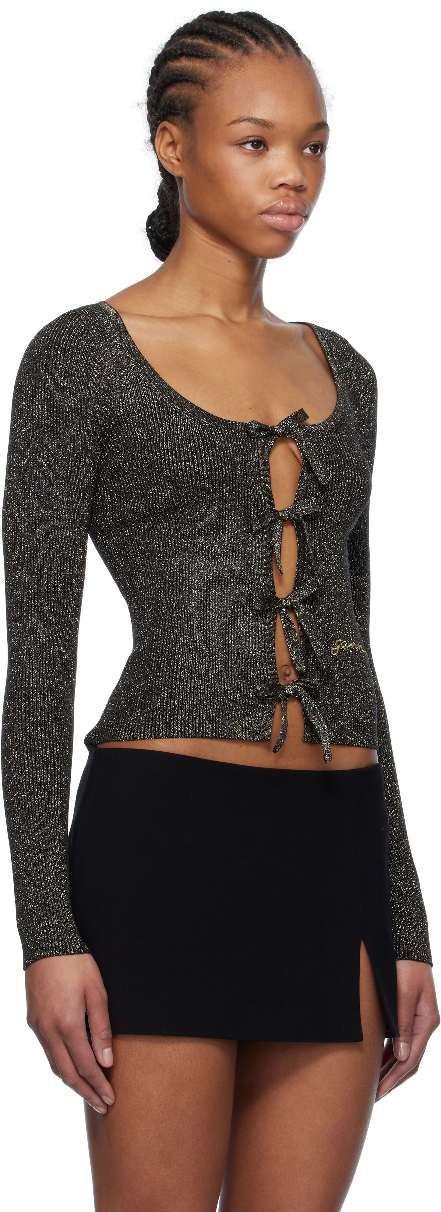 Sveter GANNI GANNI Sparkle Tie String Cardigan Čierna | K2358, 1
