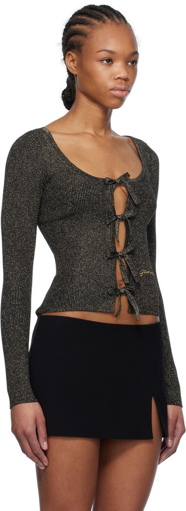 Sveter GANNI GANNI Sparkle Tie String Cardigan Čierna | K2358, 1