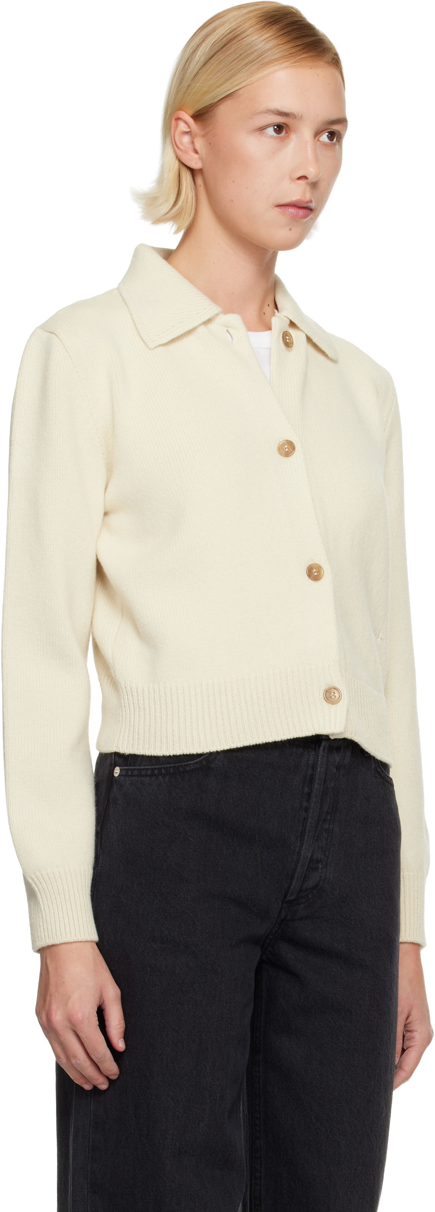 Sveter A.P.C. Cropped Knit Polo Collar Cardigan Biela | WVBDN-F22315, 1