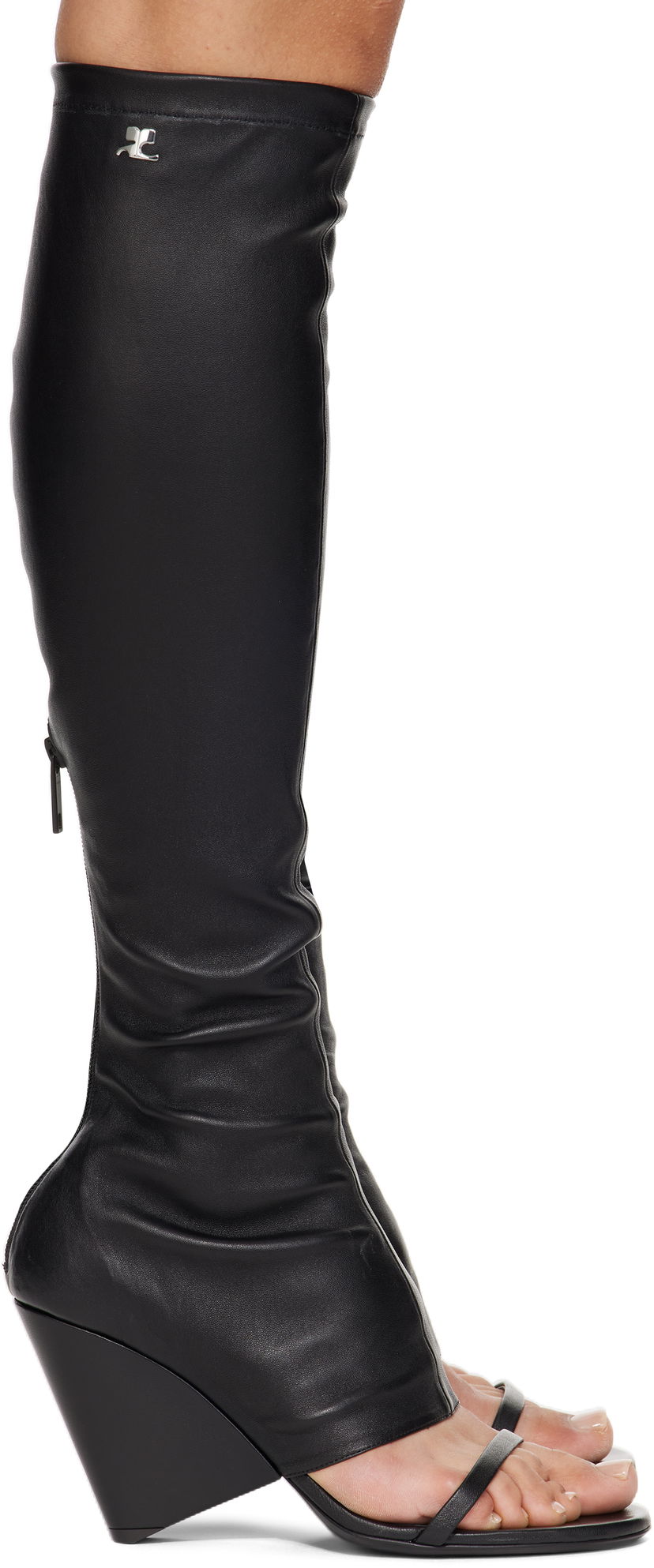 Oblečenie Courrèges Courrèges Oblique Wedged Leather Tall Boots Čierna | 225SBT053AG0034
