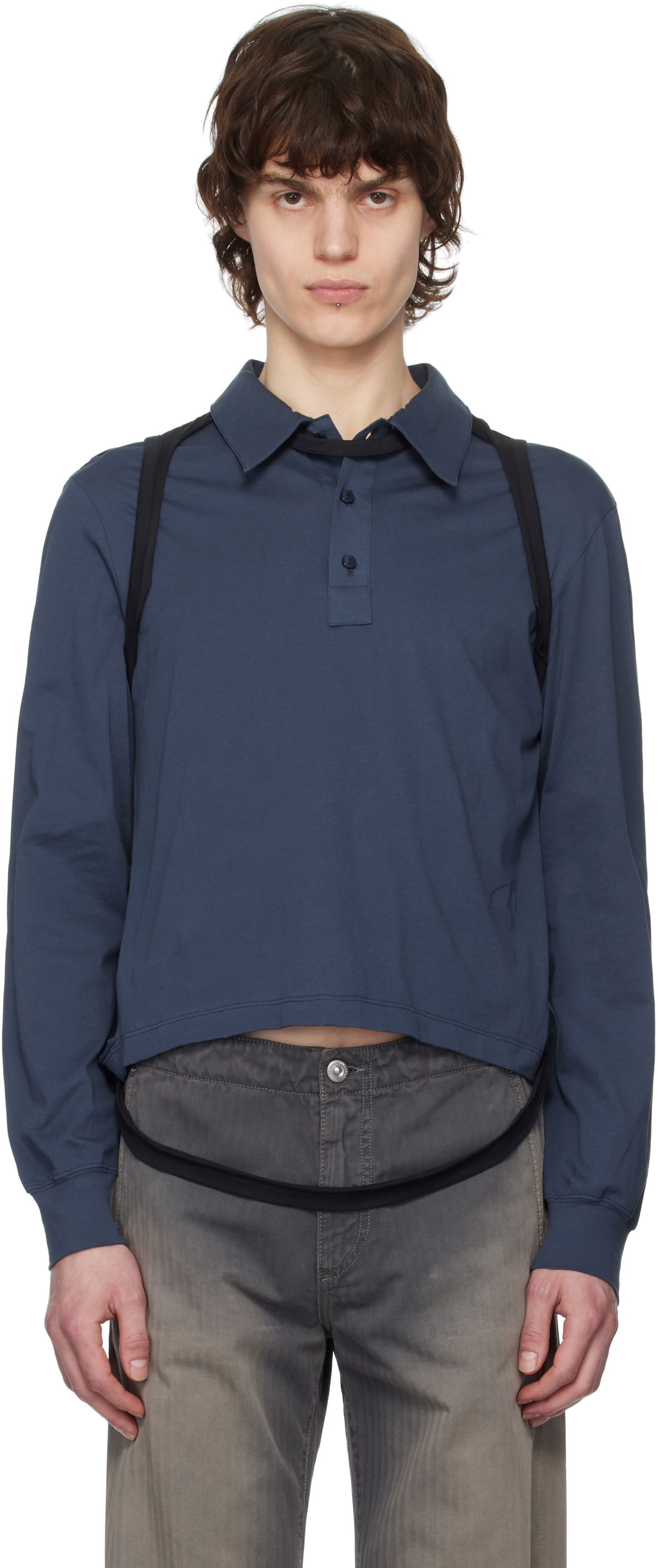Polo tričko Eckhaus Latta Eckhaus Latta Navy Cropped Polo Modrá | 1202-EL-PS25-B - BLACKBERRY, 0