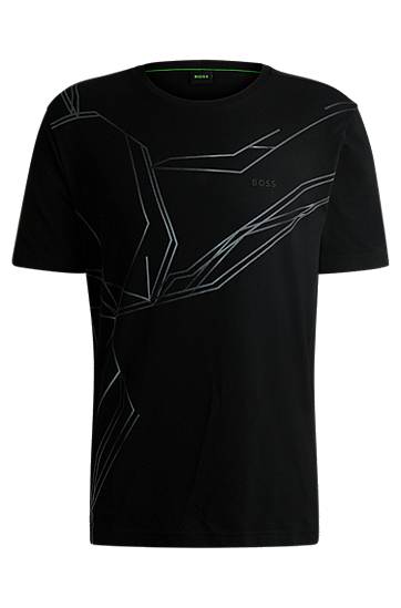 Tričko BOSS Stretch Cotton Tee with Geometric Print Čierna | 50542048, 0