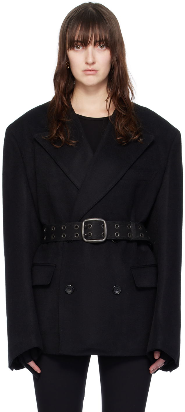 Kabáty Junya Watanabe Junya Watanabe Double-Breasted Blazer with Belt Čierna | JL-J021-051, 0