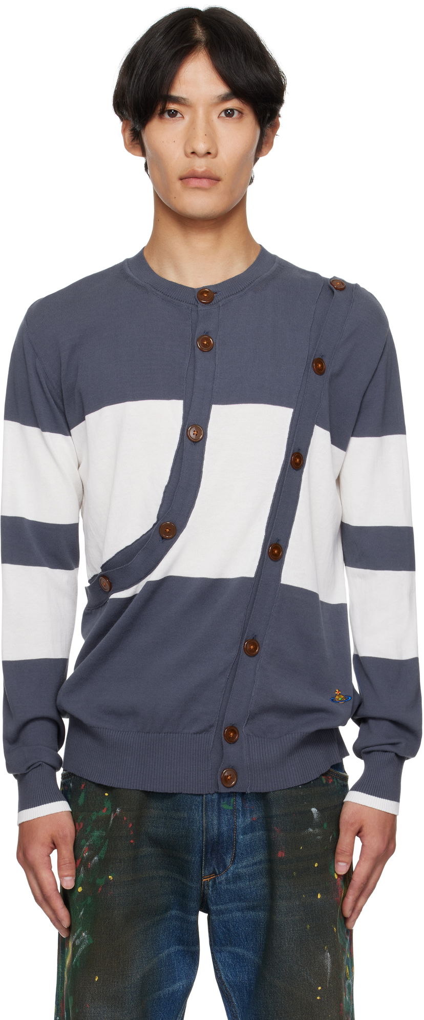 Sveter Vivienne Westwood Vivienne Westwood Ollie Striped Cardigan Navy | 2701002H-Y003F-
