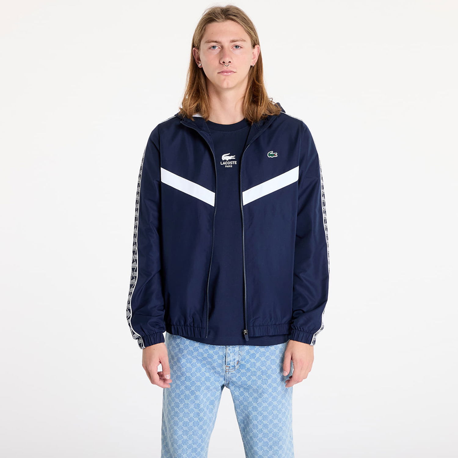 Bunda Lacoste Jacket Tennis Monogram Track Jacket Navy Blue/ White M Čierna | BH2538 525, 0