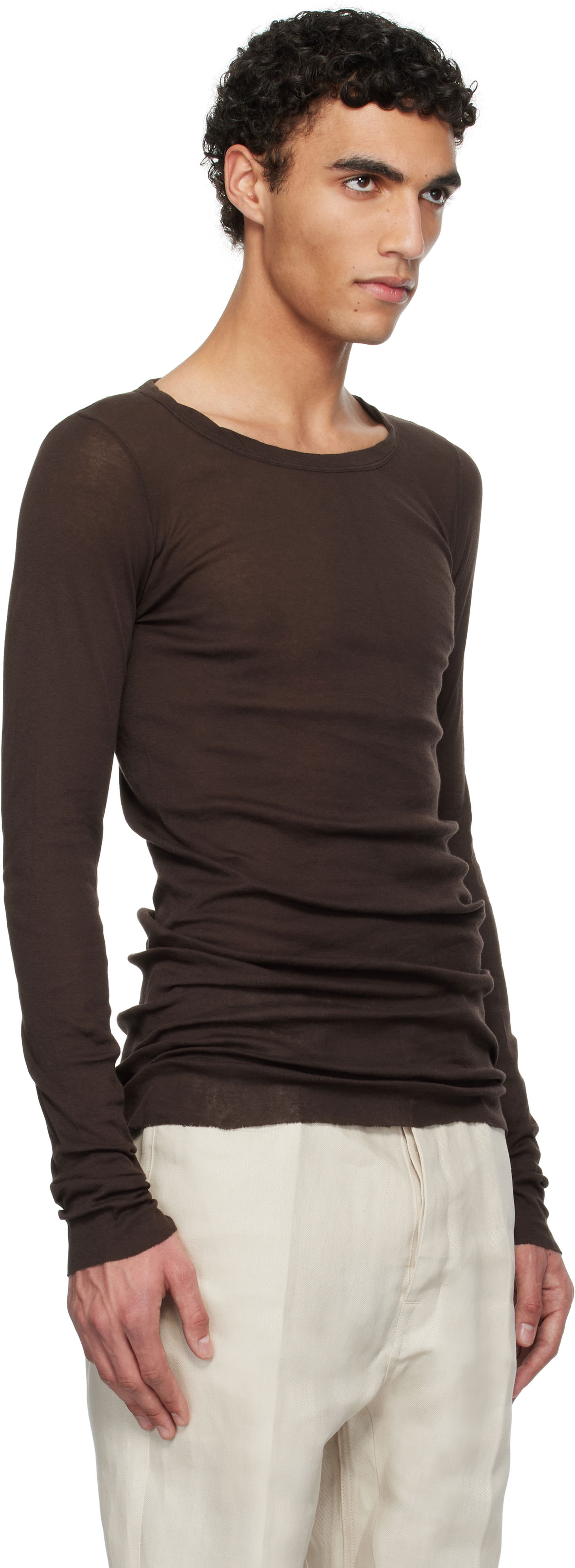 Sveter Rick Owens Rick Owens Hollywood Rib Long Sleeve T-Shirt Hnedá | RU01E5250 MR, 1