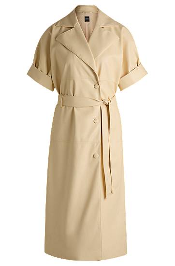 Šaty BOSS Relaxed-Fit Faux Leather Trench Dress Béžová | 50531898, 0
