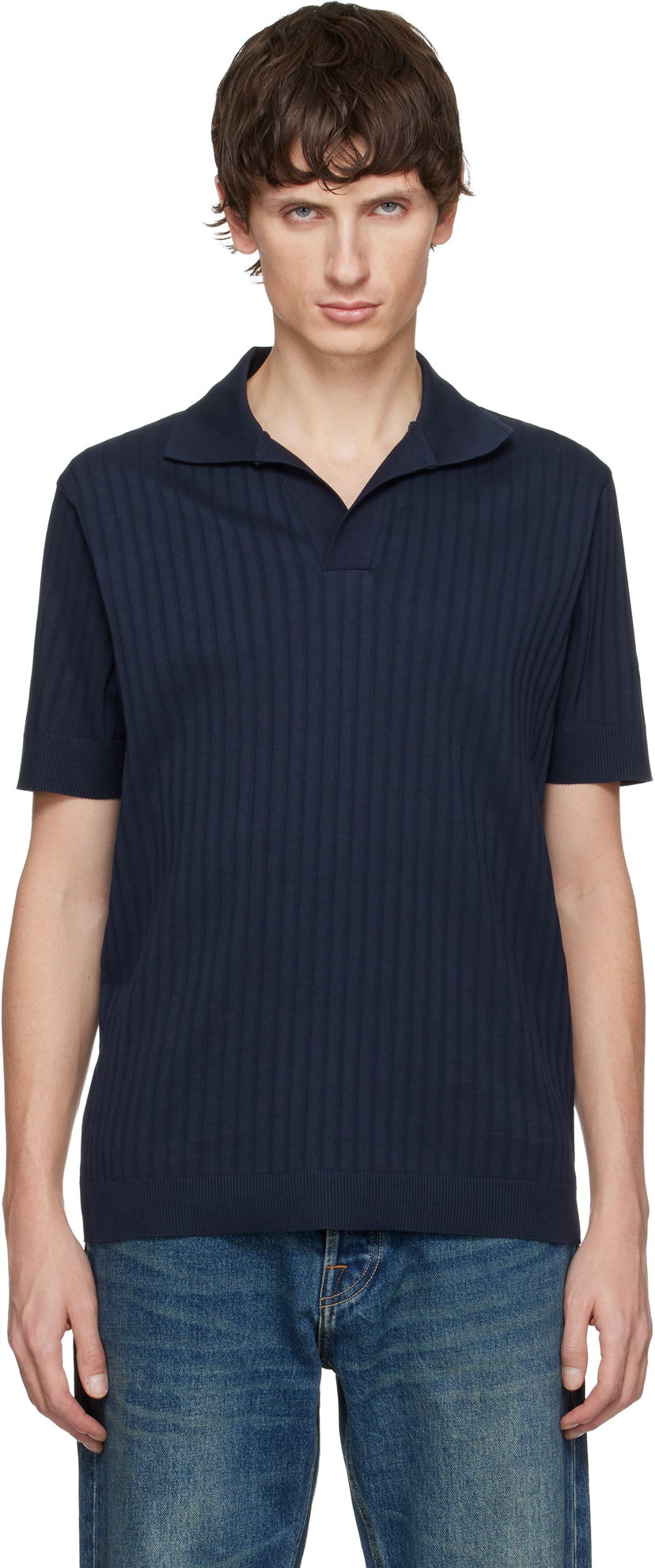 Polo tričko Paul Smith Paul Smith Ribbed Cotton Open-Collar Polo Navy | M1R-629Z-T02744-47